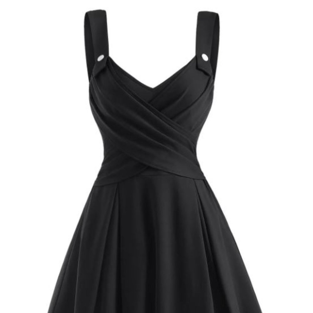 Summer Vacation Solid Crossover Mock Button Sweetheart A Line Dress